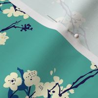 Cherry Blossoms in Aqua // Modern Japanese floral pattern by Zoe Charlotte