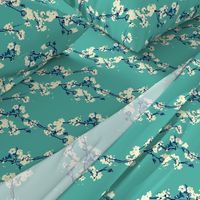 Cherry Blossoms in Aqua // Modern Japanese floral pattern by Zoe Charlotte