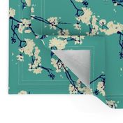 Cherry Blossoms in Aqua // Modern Japanese floral pattern by Zoe Charlotte