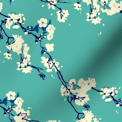 Cherry Blossoms in Aqua // Modern Japanese floral pattern by Zoe Charlotte