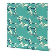 Cherry Blossoms in Aqua // Modern Japanese floral pattern by Zoe Charlotte