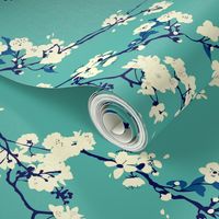 Cherry Blossoms in Aqua // Modern Japanese floral pattern by Zoe Charlotte