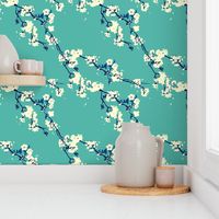 Cherry Blossoms in Aqua // Modern Japanese floral pattern by Zoe Charlotte