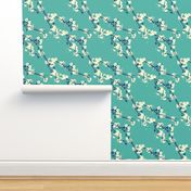 Cherry Blossoms in Aqua // Modern Japanese floral pattern by Zoe Charlotte