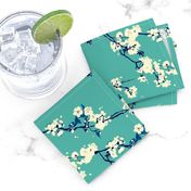 Cherry Blossoms in Aqua // Modern Japanese floral pattern by Zoe Charlotte