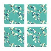 Cherry Blossoms in Aqua // Modern Japanese floral pattern by Zoe Charlotte