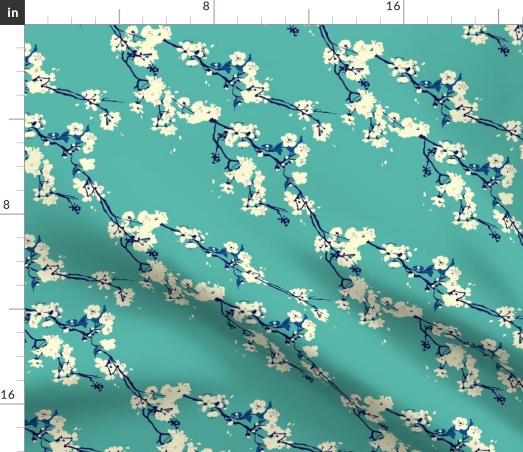 Cherry Blossoms in Aqua // Modern Japanese floral pattern by Zoe Charlotte