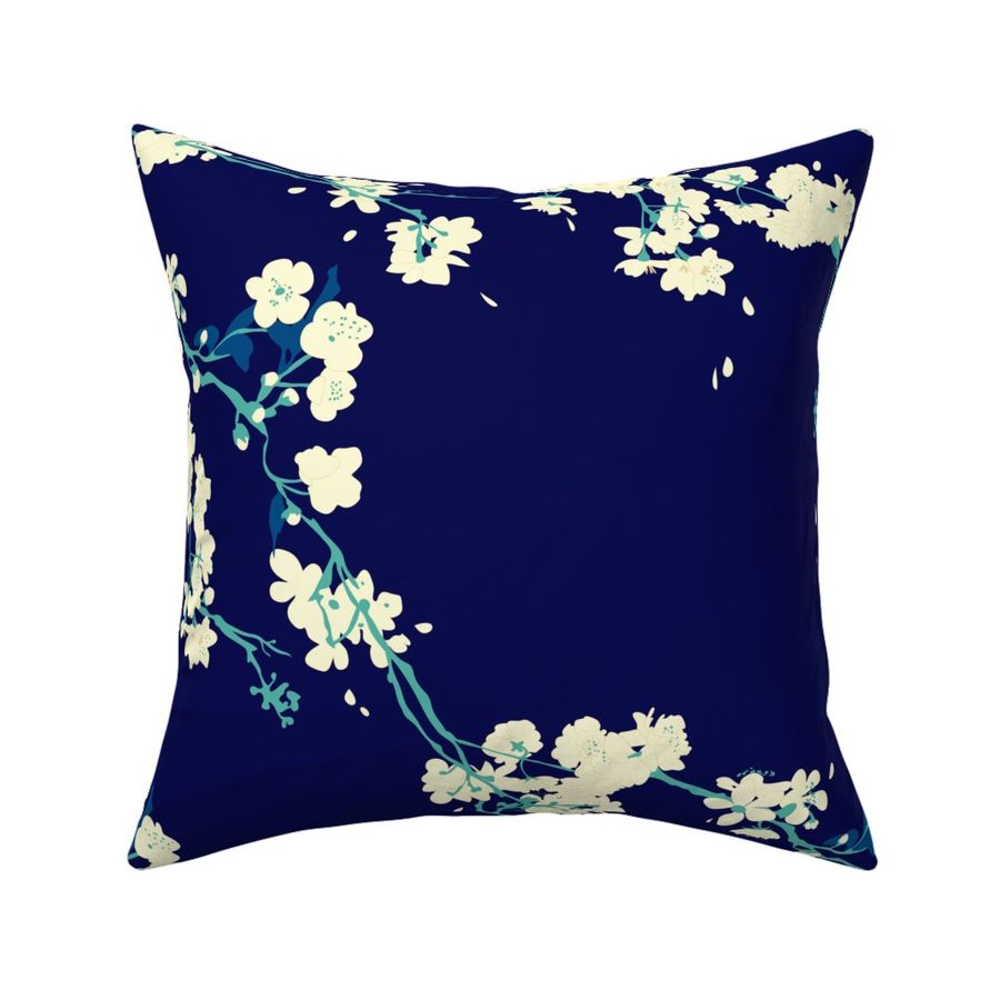 Cherry Blossoms in Navy // Modern Japanese floral pattern by Zoe Charlotte