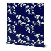 Cherry Blossoms in Navy // Modern Japanese floral pattern by Zoe Charlotte