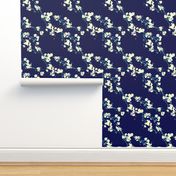 Cherry Blossoms in Navy // Modern Japanese floral pattern by Zoe Charlotte