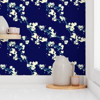 Cherry Blossoms in Navy // Modern Japanese floral pattern by Zoe Charlotte