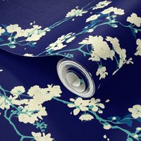 Cherry Blossoms in Navy // Modern Japanese floral pattern by Zoe Charlotte