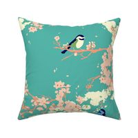 Birds and Blossoms in Aqua // Modern Japanese floral pattern by Zoe Charlotte