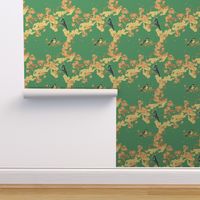 Birds and Blossoms in Aqua // Modern Japanese floral pattern by Zoe Charlotte