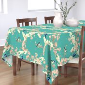 Birds and Blossoms in Aqua // Modern Japanese floral pattern by Zoe Charlotte