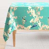 Birds and Blossoms in Aqua // Modern Japanese floral pattern by Zoe Charlotte