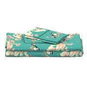 Birds and Blossoms in Aqua // Modern Japanese floral pattern by Zoe Charlotte