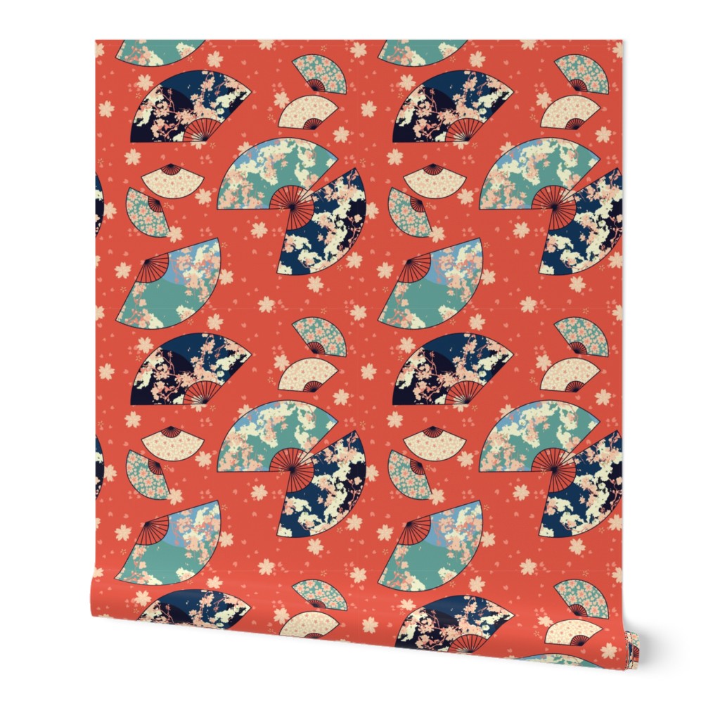 Fan Dance in Vermillion // Modern Japanese floral pattern by Zoe Charlotte