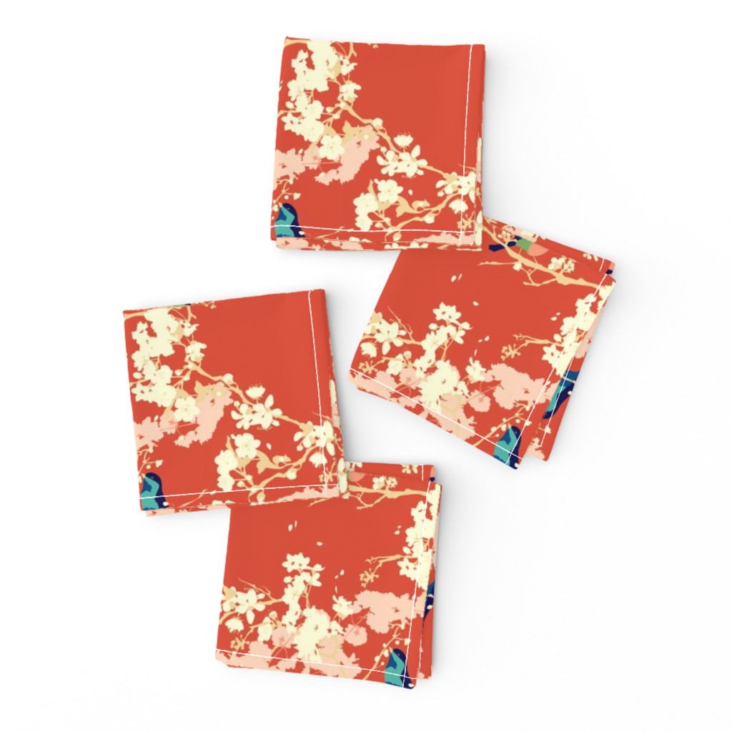 Birds and Blossoms in Vermillion // Modern Japanese floral pattern by Zoe Charlotte