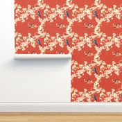 Birds and Blossoms in Vermillion // Modern Japanese floral pattern by Zoe Charlotte