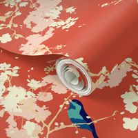 Birds and Blossoms in Vermillion // Modern Japanese floral pattern by Zoe Charlotte