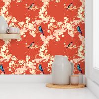 Birds and Blossoms in Vermillion // Modern Japanese floral pattern by Zoe Charlotte