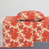 Birds and Blossoms in Vermillion // Modern Japanese floral pattern by Zoe Charlotte