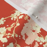 Birds and Blossoms in Vermillion // Modern Japanese floral pattern by Zoe Charlotte