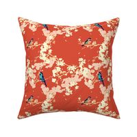 Birds and Blossoms in Vermillion // Modern Japanese floral pattern by Zoe Charlotte