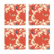 Birds and Blossoms in Vermillion // Modern Japanese floral pattern by Zoe Charlotte