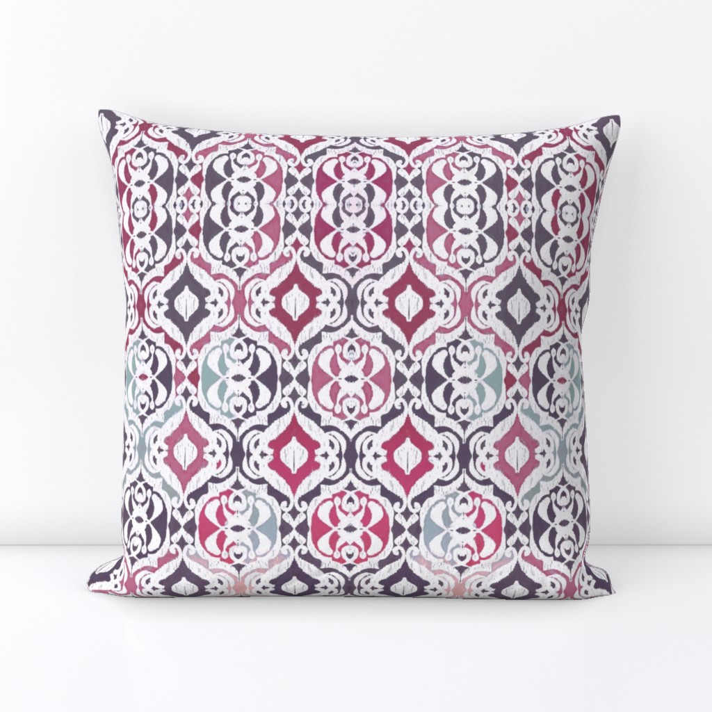 Winter Ikat Damask - plum and charcoal