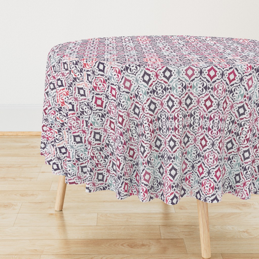 Winter Ikat Damask - plum and charcoal