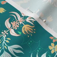 Birds and Blossom Teal