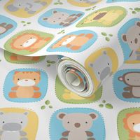 animal babies blues - jungle baby lions tigers monkeys elephants giraffes kangaroos hippos koalas - nursery decor pattern boys girls