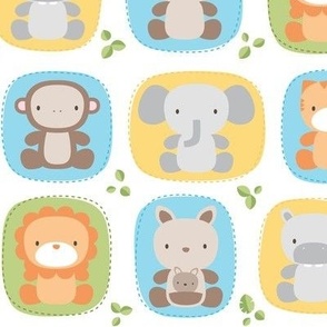 animal babies blues - jungle baby lions tigers monkeys elephants giraffes kangaroos hippos koalas - nursery decor pattern boys girls