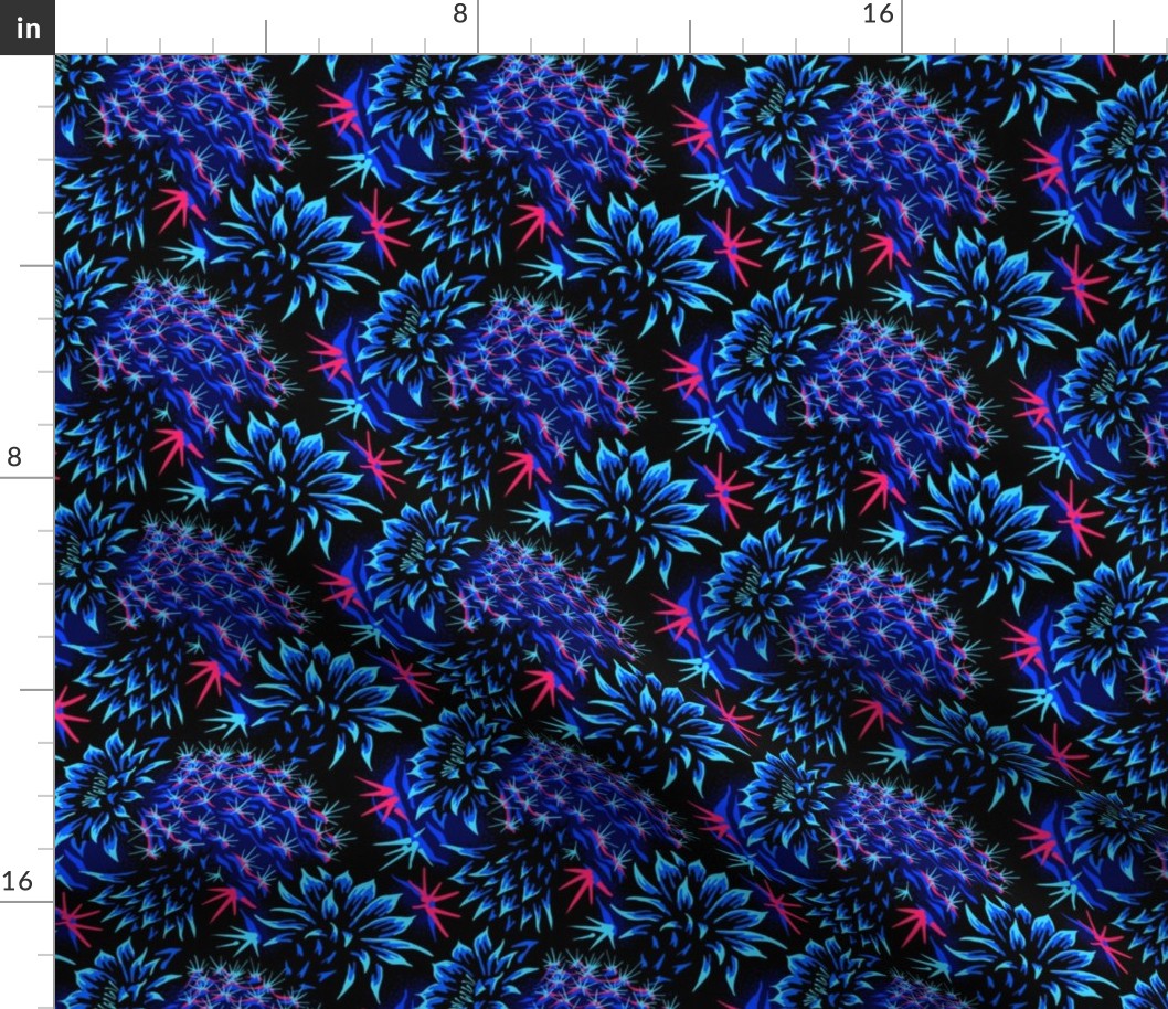 Cactus Floral - Bright Blue/Red