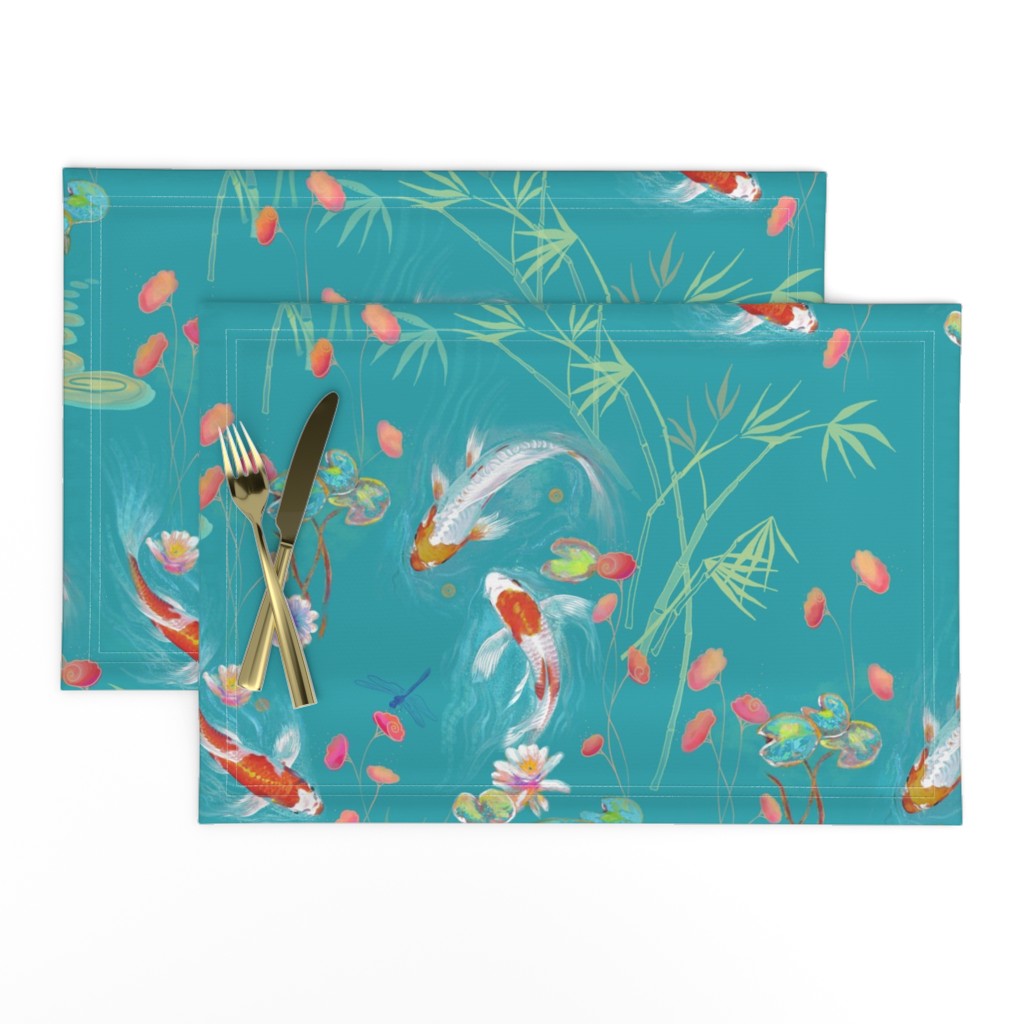 japanese water garden with koi - teal