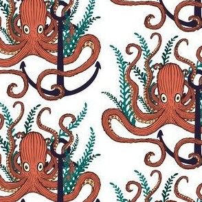 Too Many Hands - Octopus  Fabric - Coral