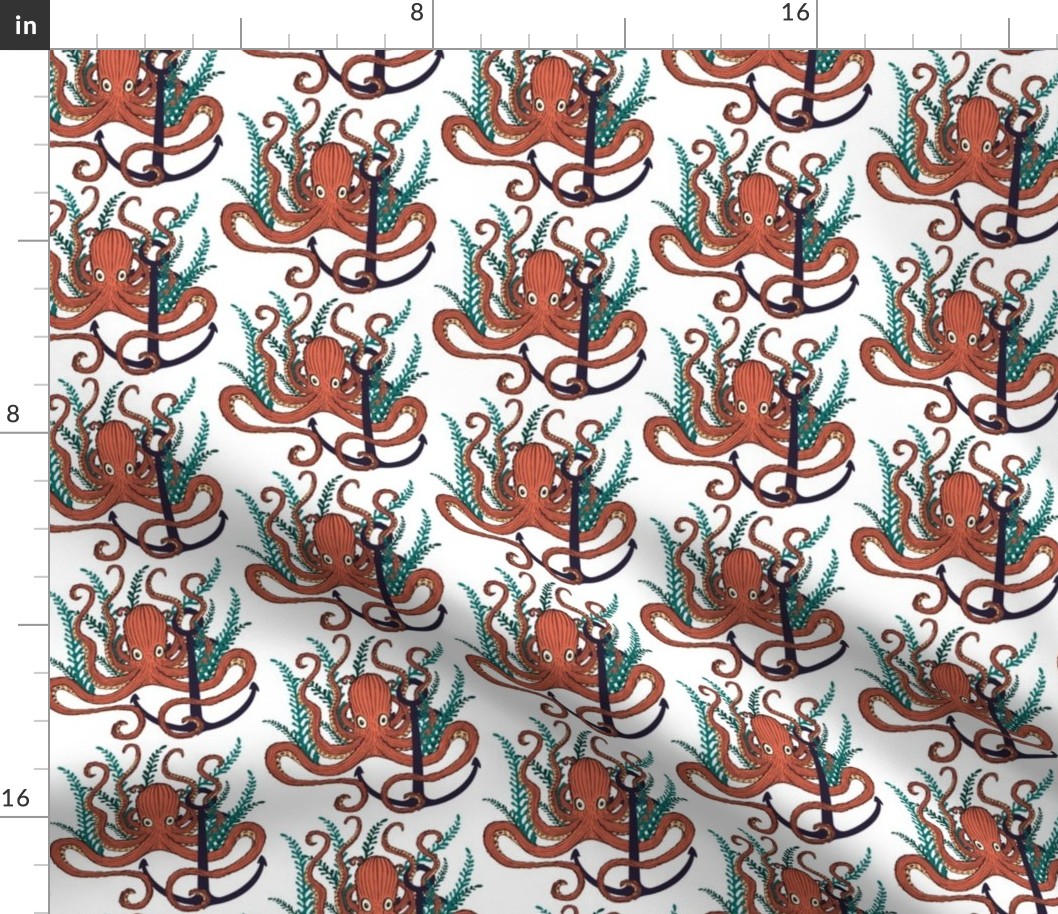 Too Many Hands - Octopus  Fabric - Coral