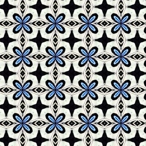 Butterfly Wing Kaleidoscope | Small Scale Geometric Floral in Blue, Black, and Cream