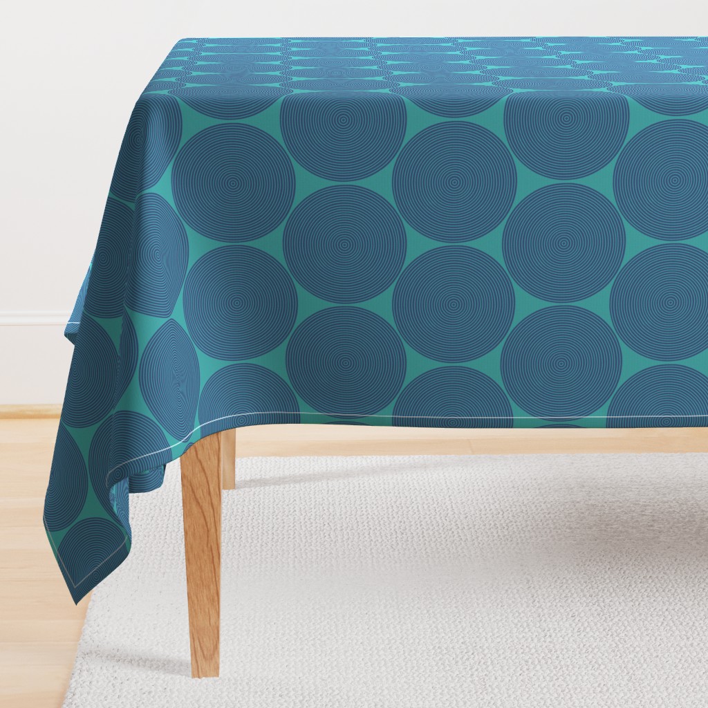 concentric circles - navy on teal