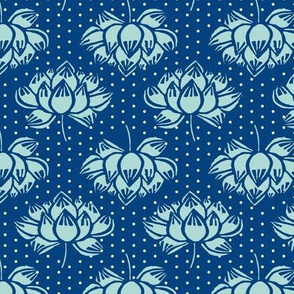 lotus // blue and mint lotus flower garden woodcut blockprint yoga