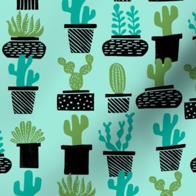 cactus // potted plants houseplants plants block print stamps kids