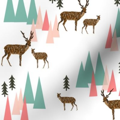 deer mountains // crib sheet baby cute pink and mint girls baby geo deer