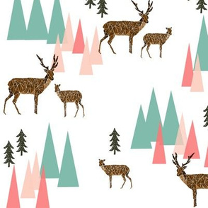 deer mountains // crib sheet baby cute pink and mint girls baby geo deer