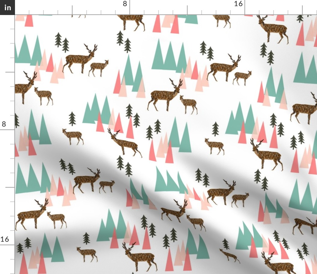 deer mountains // crib sheet baby cute pink and mint girls baby geo deer