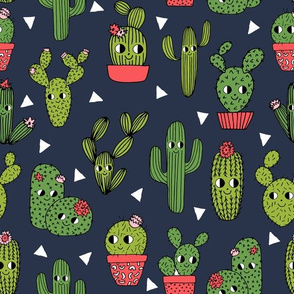 happy cactus // navy blue cacti cactus character cute 