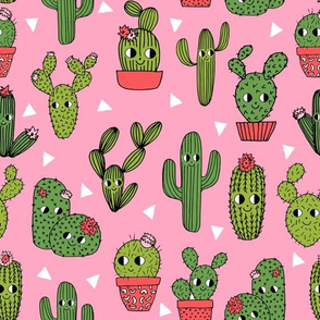 happy cactus // pink cute cactus kids summer plants funny characters