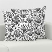 little dream // black and white sleeping fox cute baby nursery sweet black and white stars moon camping woodland fox