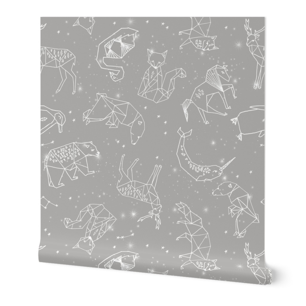 Constellations // geometric animal star nursery light grey